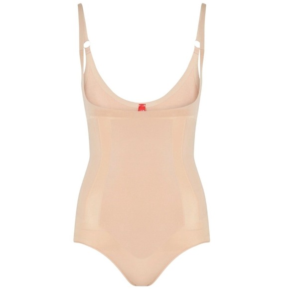 Spanx Womens SPANXsculpt OnCore Open-Bust Mid-Thigh Bodysuit Nude Beige Womens - Picture 2 of 8